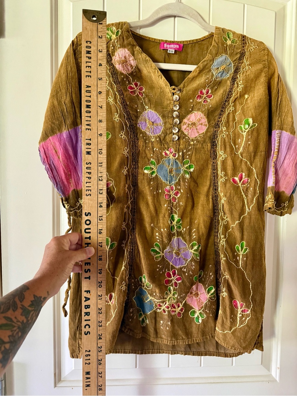 Vintage Somya Brown Embroidered Floral Tunic with Colorful Accents Y2K - Picture 6 of 12